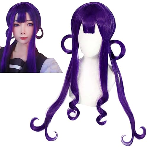 ANOGOL Peluca CapMorado Pelucas Largas Onduladas Cosplay Peluca Púrpura Cosplay Pelucas para Anime