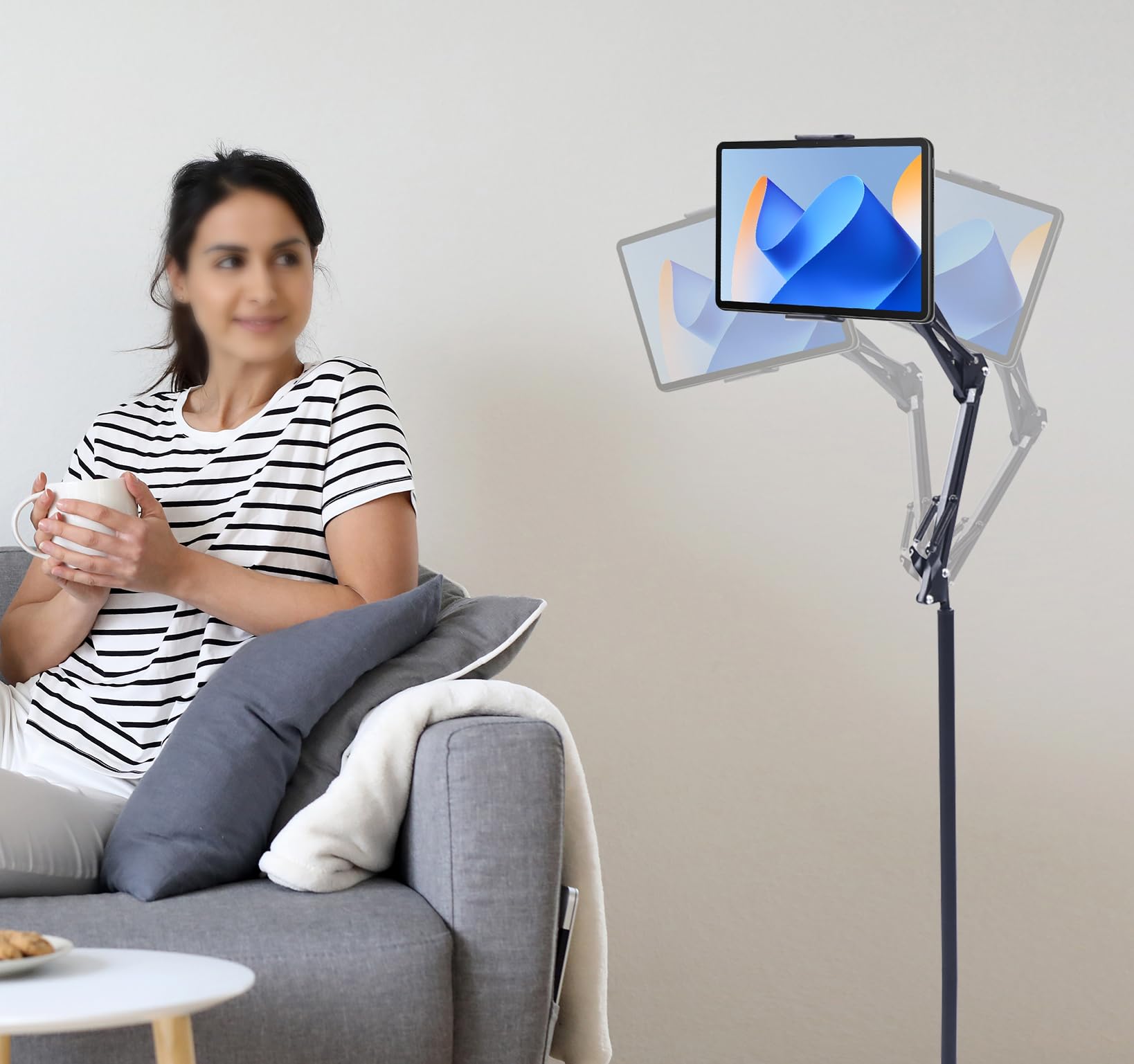 Soporte de suelo para tableta, soporte ajustable, con base resistente, universal, giratorio 360 grados, brazo de metal estable, soporte para teléfono móvil, para casa, cama, sofá, oficina
