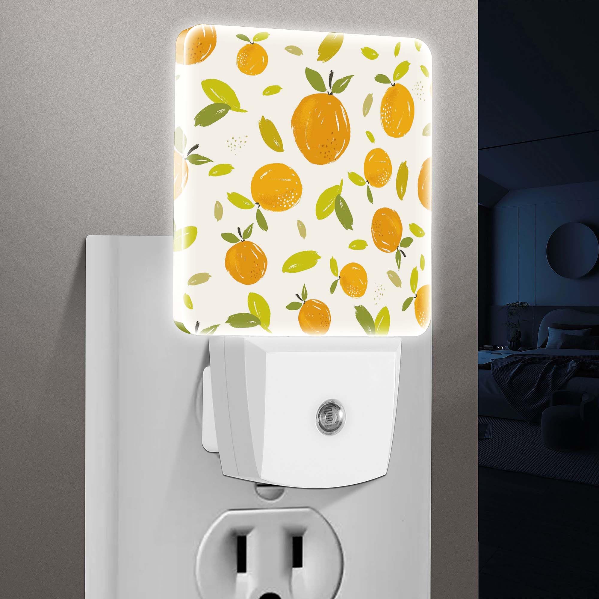 Jahiona LED Night Light Lamp with Smart Sensor Dusk to Dawn Sensor,Watercolor Orange Fruit Night Light Daylight White,0.5W Plug-into Wall for Adults,Bedroom,Bathroom,Hallway,Kitchen