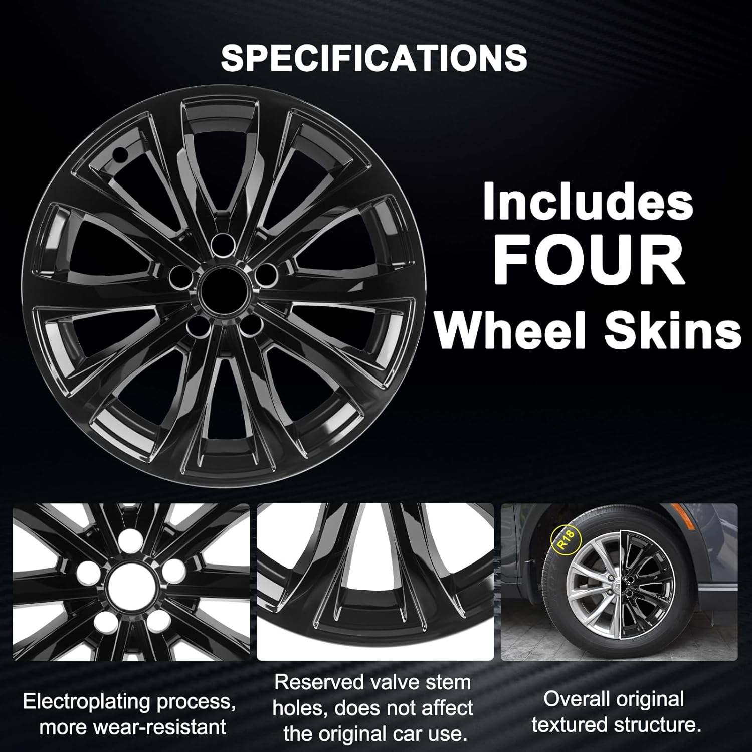 Wheel Skins Compatible with 2023 2024 Honda CRV Wheel Covers; 18 inch; Set of 4 Packs;Glossy Black