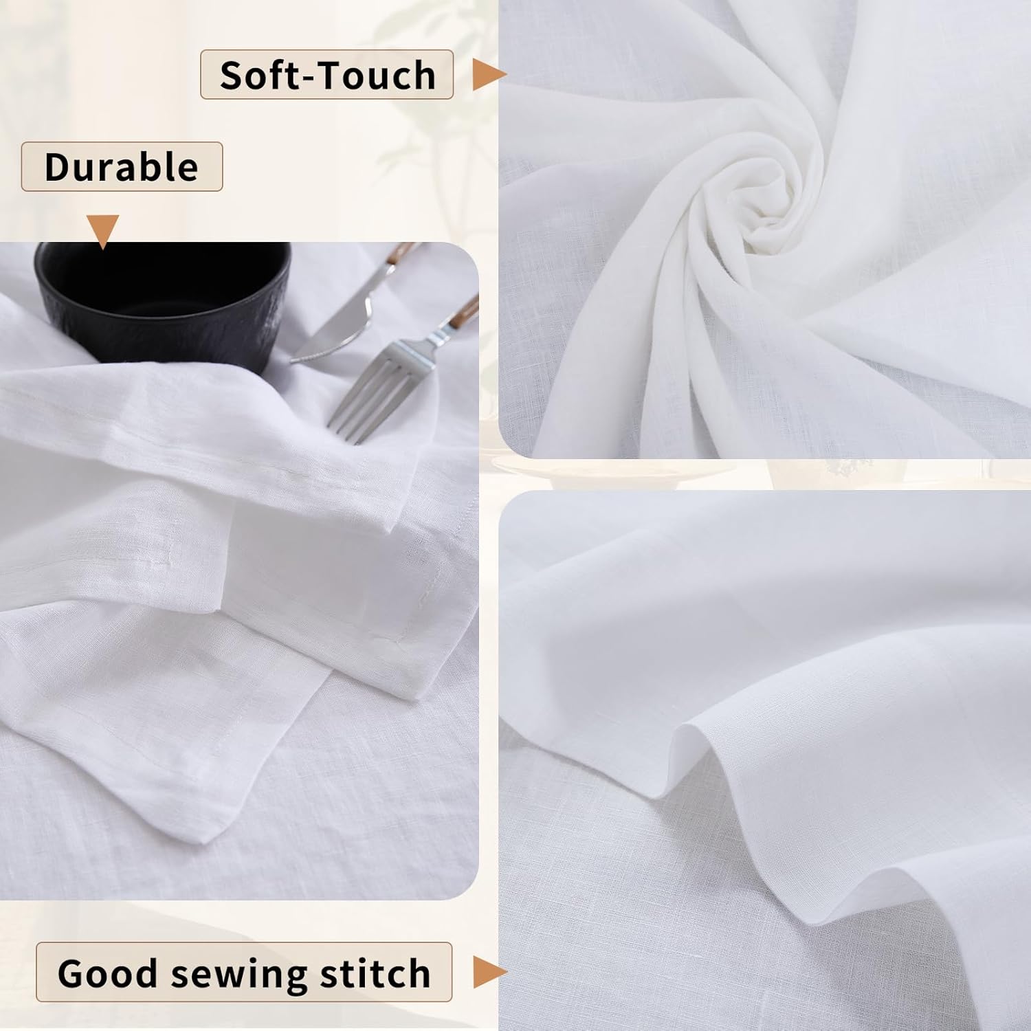 Linen Tablecloth for Rectangle Table with 4PCS Linen Napkins 100% Pure Linen Natural Dining Table Cloth Fall Halloween Thanksgiving Christmas Holiday Decor(White, 60" x 84") - Image 5