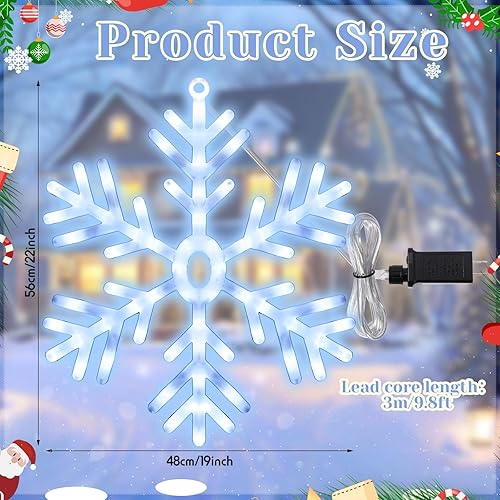Miniatura 2 de Juego de 2 luces LED de copo de nieve de 24 pulgadas, decoraciones de copo de nieve grandes de Navidad, luces colgantes de copo de nieve iluminadas