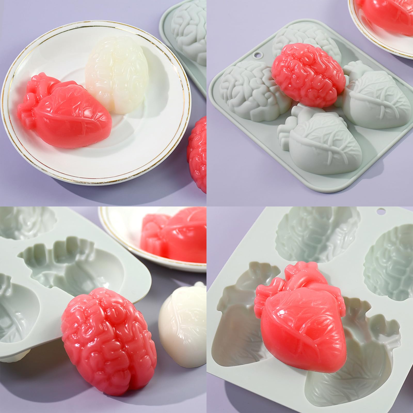 Paquete de 2 moldes de silicona para dulces de chocolate para cerebro de Halloween, moldes de chocolate para cerebro, molde de silicona para Halloween para pastel de cerebro