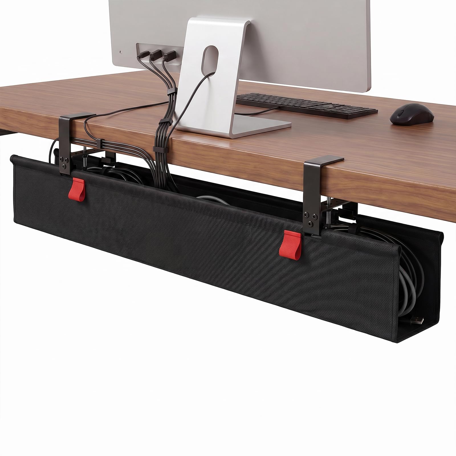 BSEED Vassoio Portacavi da Sotto Scrivania, Fissaggio a Morsetto Senza Fori, Organizzatore Cavi per Ufficio e Casa, 120 cm * 14 cm, nero