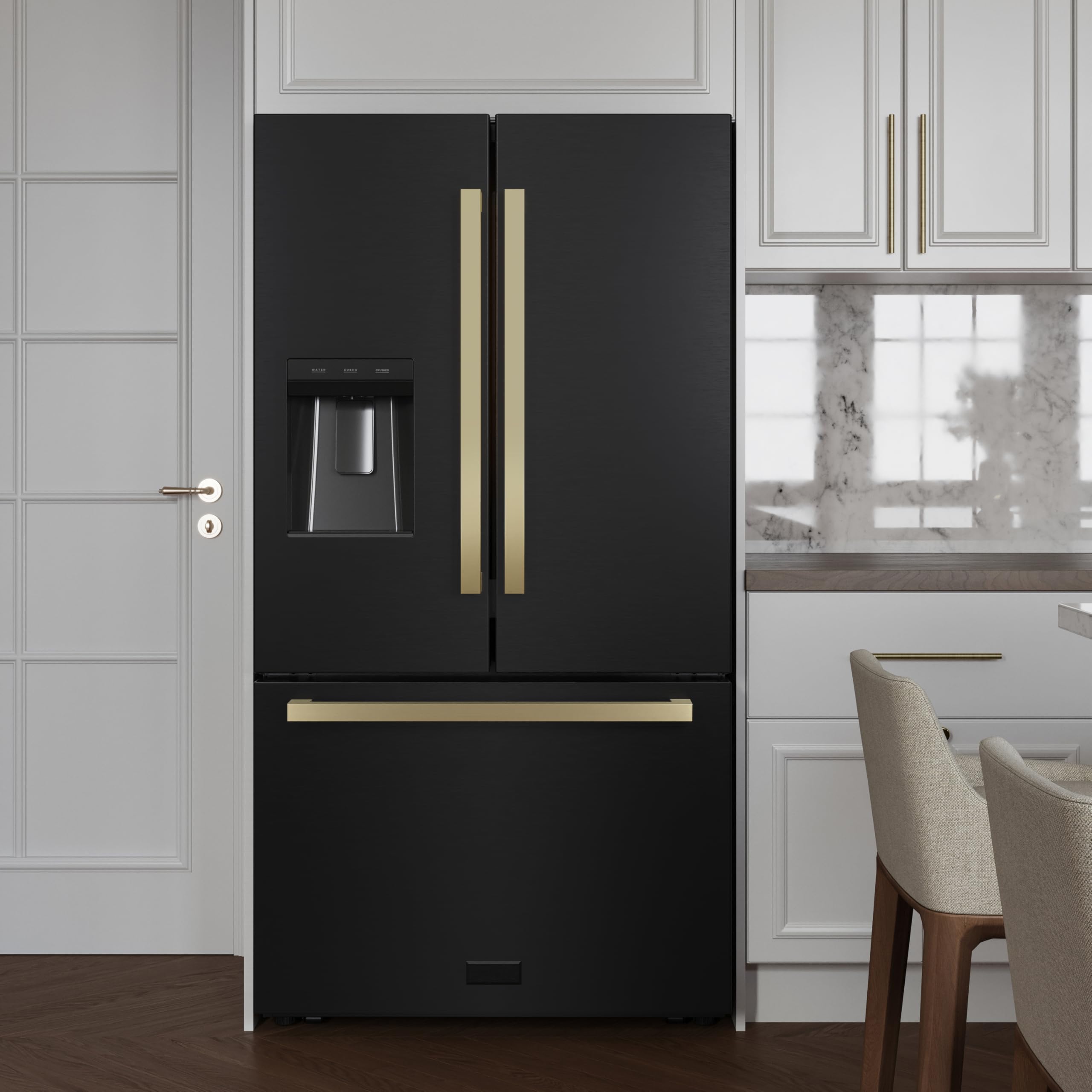 Z Line Kitchen and Bath ZLINE Autograph 36 in. Black Stainless Standard Refrigerator w/Bronze Handles (RSMZ-W36-BS-FCB) on Fridge.com