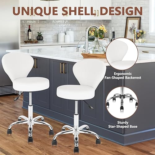 Miniatura 6 de Taburete giratorio ajustable con respaldo y ruedas, silla de escritorio de oficina multiusos, cojín de asiento grueso para el hogar, bar, cocina,