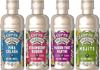 Premium Ready-to-Drink Mini Coppa Cocktails, Flavours Include: Pina Colada, Strawberry Daiquiri, Mojito, Passion Fruit Martini (Pack of 4)