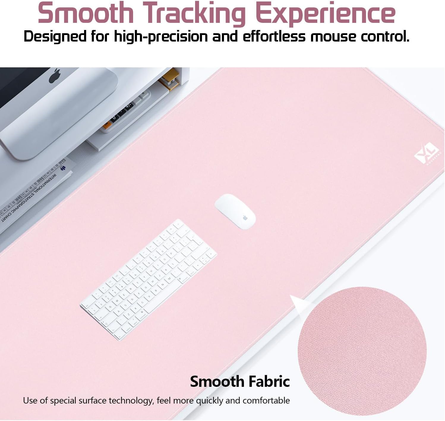 Light Pink 3XL Color Mouse Pad - Oversized (48''x24'') Gaming Desk Pad for Full Desk Setup - Nonslip Rubber Base, Stitched Edges, and Waterproof Design