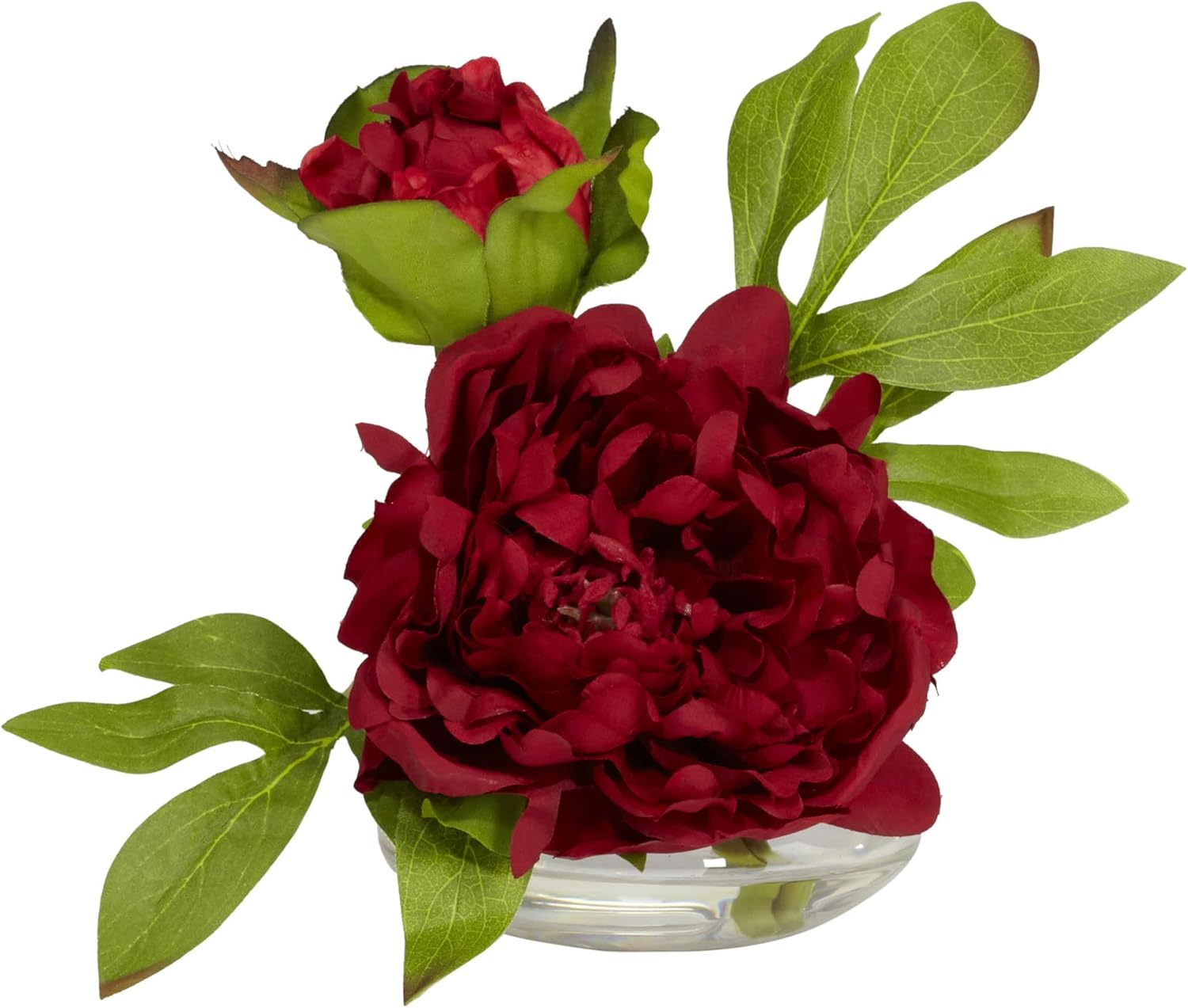 Nearly Natural Peony with Glass Vase (Set of 3)