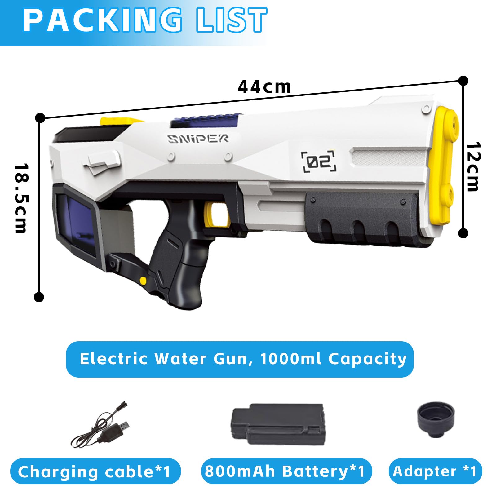 Maxee 2309-LMD-F Pistolet à eau électrique à un bouton automatique pour enfants, adultes, piscine, fête, plage en plein air