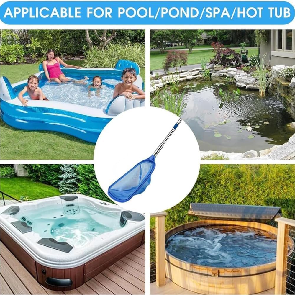 Retino per piscina con asta telescopica, retino per laghetto a maglia fine, con spazzola per piscina, set di pulizia per piscina, spa, laghetto, vasca idromassaggio, piscina gonfiabile (255 cm)