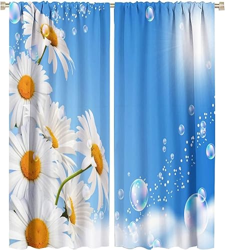 Miniatura 43 de Cortinas rústicas de cocina de granja, margaritas florales de granja de primavera, cortinas opacas de madera retro con bolsillo para barra, cortinas