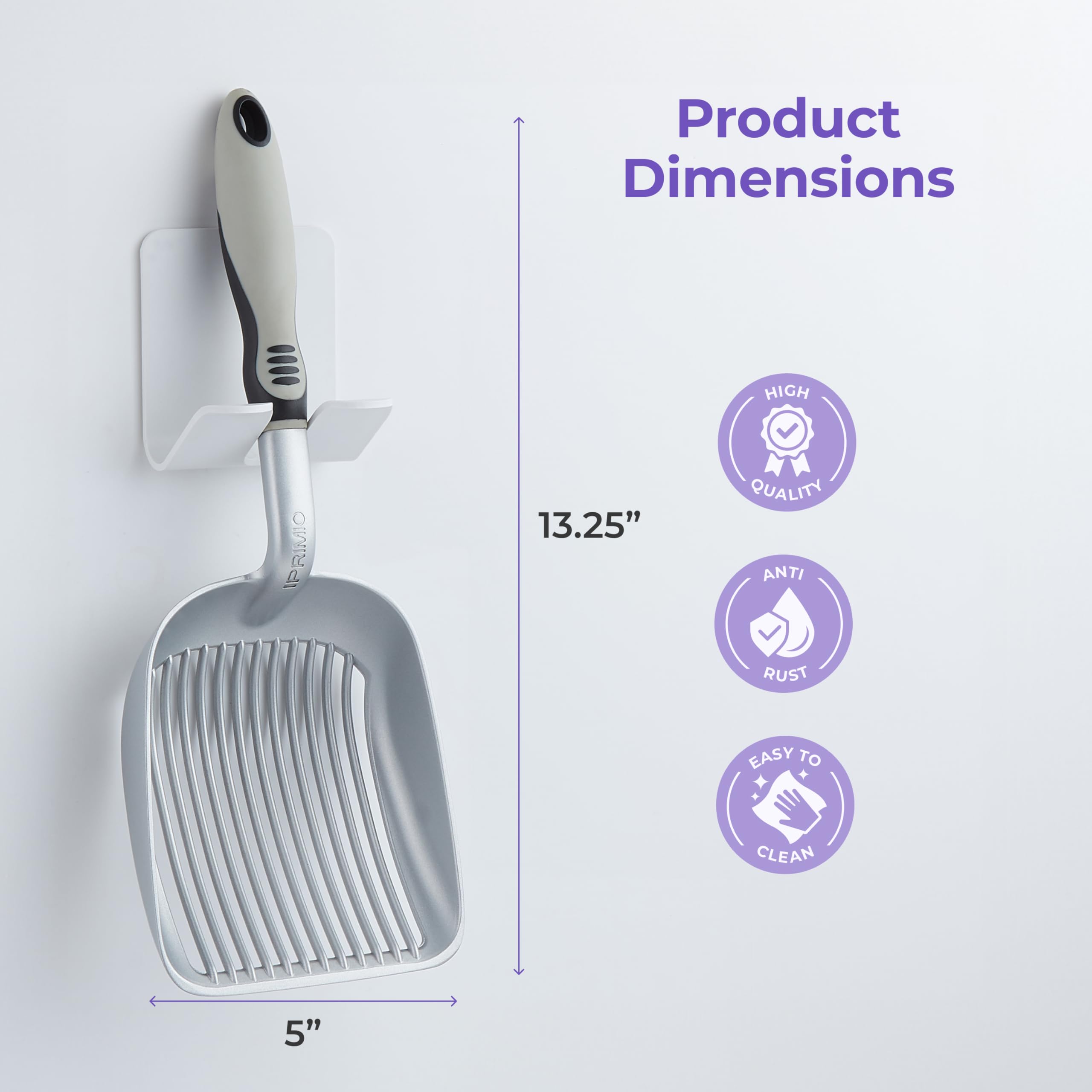 iPrimio Cat Litter Scooper Deep Shovel with Holder - (Silver XL) - Non-Stick Pooper Scooper Shovel Kitty Litter Sifter - Patented Solid Aluminum Poop Scoopers with Long Handle, Easy Grip, Pet Supplies - image 3