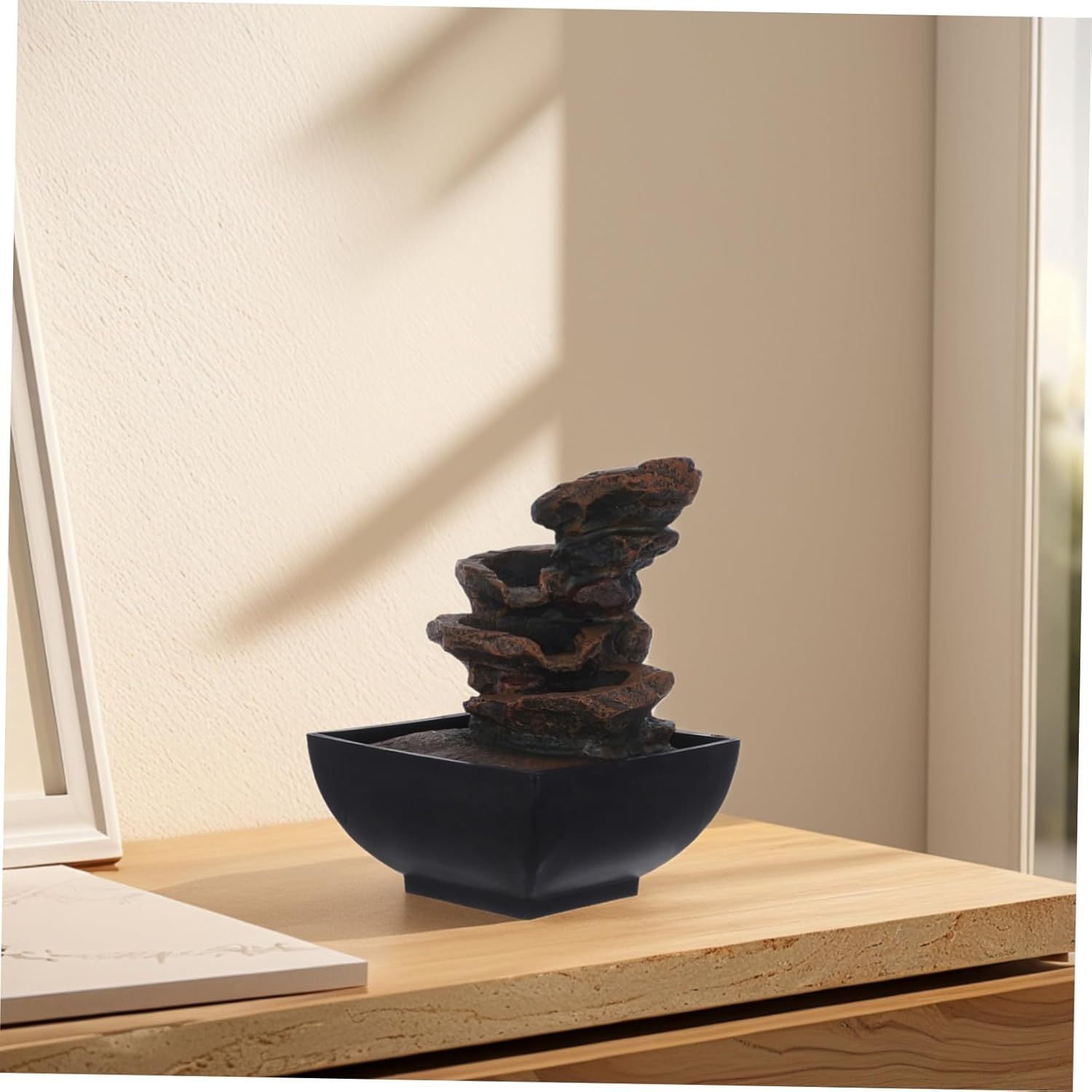Tabletop Fountain with LED Light and Soothing Water Flow Zen Decor for Indoor and Outdoor Use North American Plug Elegant Chinese Style Waterfall Ornament for Office and Home