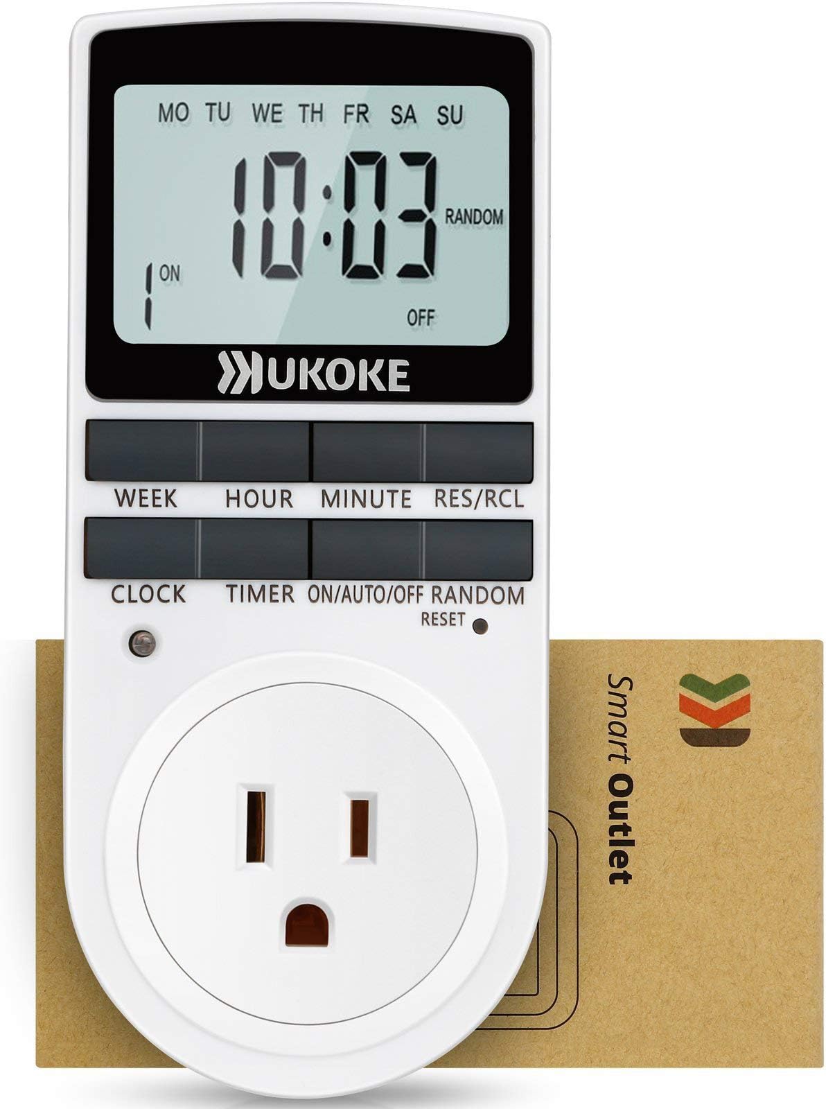 UKOKE UTM01WFBA UTM01W, Appliance, 7 Day Weekly Programmable Outlet, Wall Switch, Digital Light, Plug-in Timer for Electrical Outle (1 Pack)