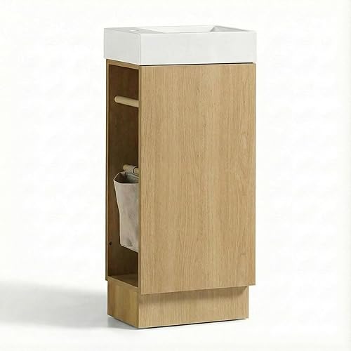 16" Small Bathroom Vanity with Sink - Snaefell Oak:Small Space