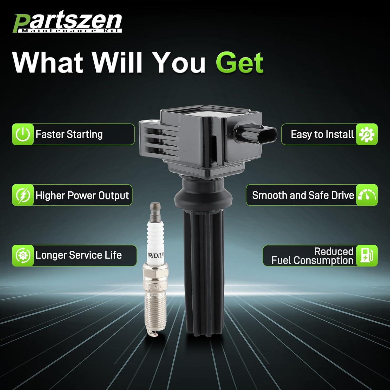 UF670 Ignition Coil SP580 Iridium-Platinum Spark Plug Fit for Ford Edge Escape Explorer Focus Fusion Taurus MKZ Mustang Special Service 2012-2017