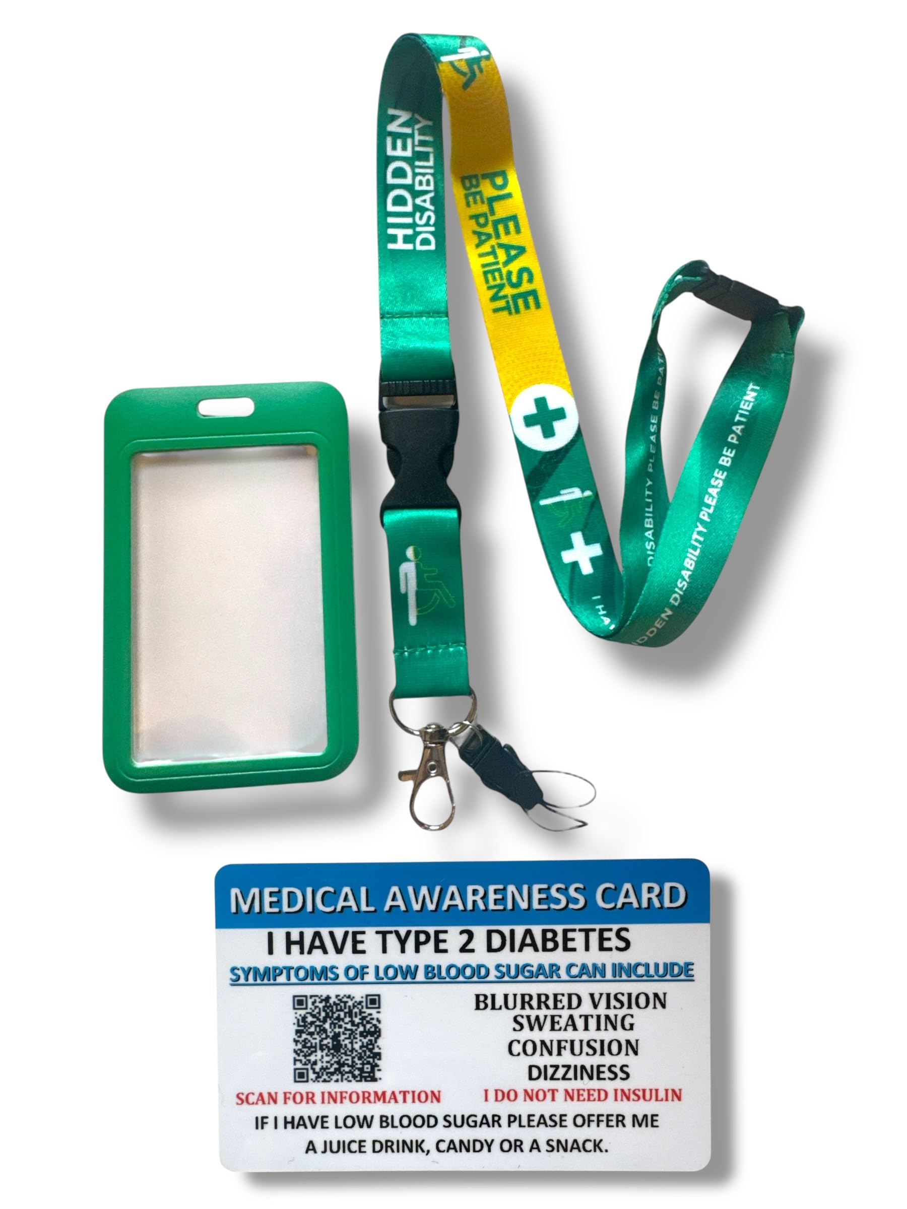 Hidden Disability Lanyard with Enclosed Hidden Disability Card Holder & Disability Awareness Card (Type 2 Diabetes)