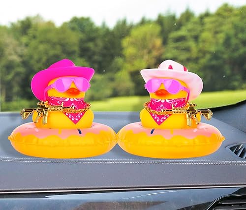 Miniatura 6 de Anillo de natación de pato vaquero para decoración de tablero de automóvil, accesorios de decoración de pato de goma con mini anillo de natación,