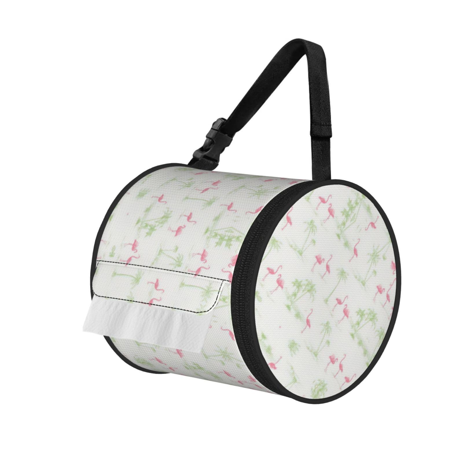 Pink Flamingos Printed Roll Paper Carrier Bag, Foldable Oxford Cloth Tissue Case for Camping Hiking Backpack