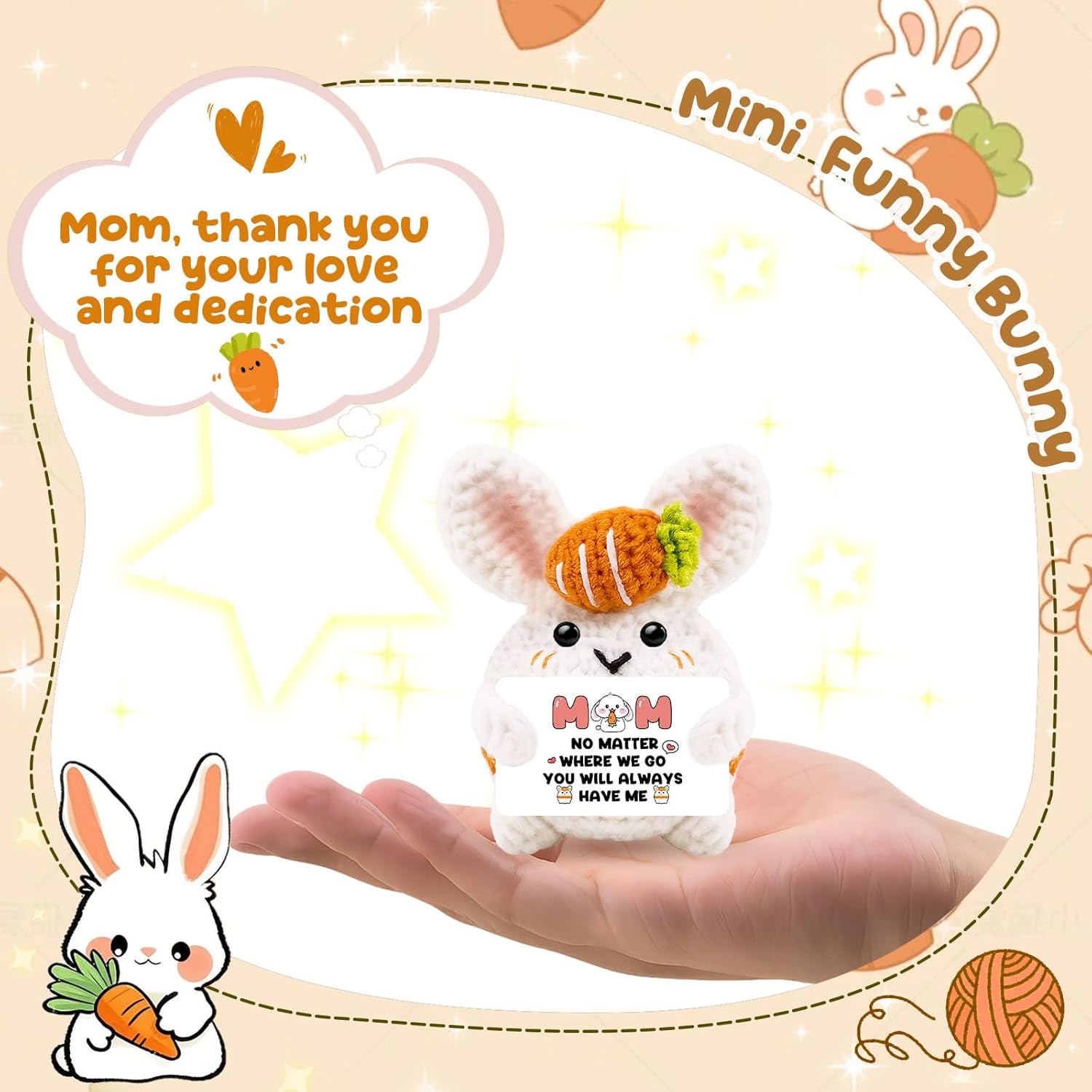 Mom Birthday Gifts Mother Gift from Daughter Son Mini Handmade Positive Crochet Bunny Inspirational Support Crochet Funny for Mom Christmas Valentine Mother’s Day - Image 4