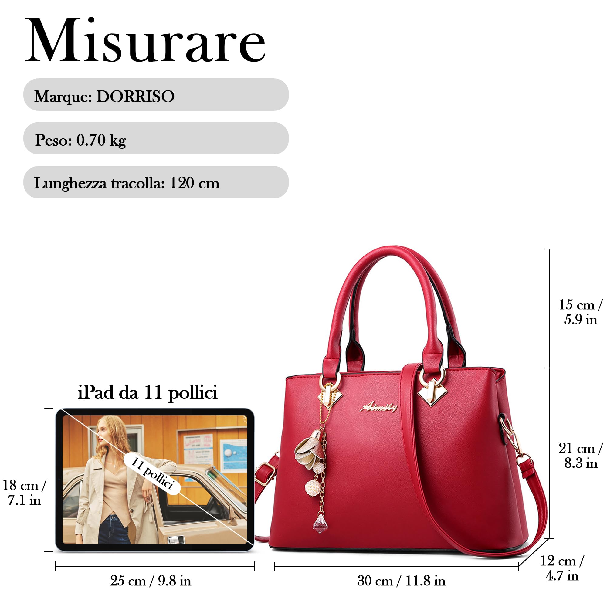 Borsa Donna a Mano Elegante – Borsa a Tracolla con Tracolla Regolabile e Staccabile, PU Pelle Impermeabile, Grande Capacità per Lavoro, Viaggio e Shopping Bordeaux