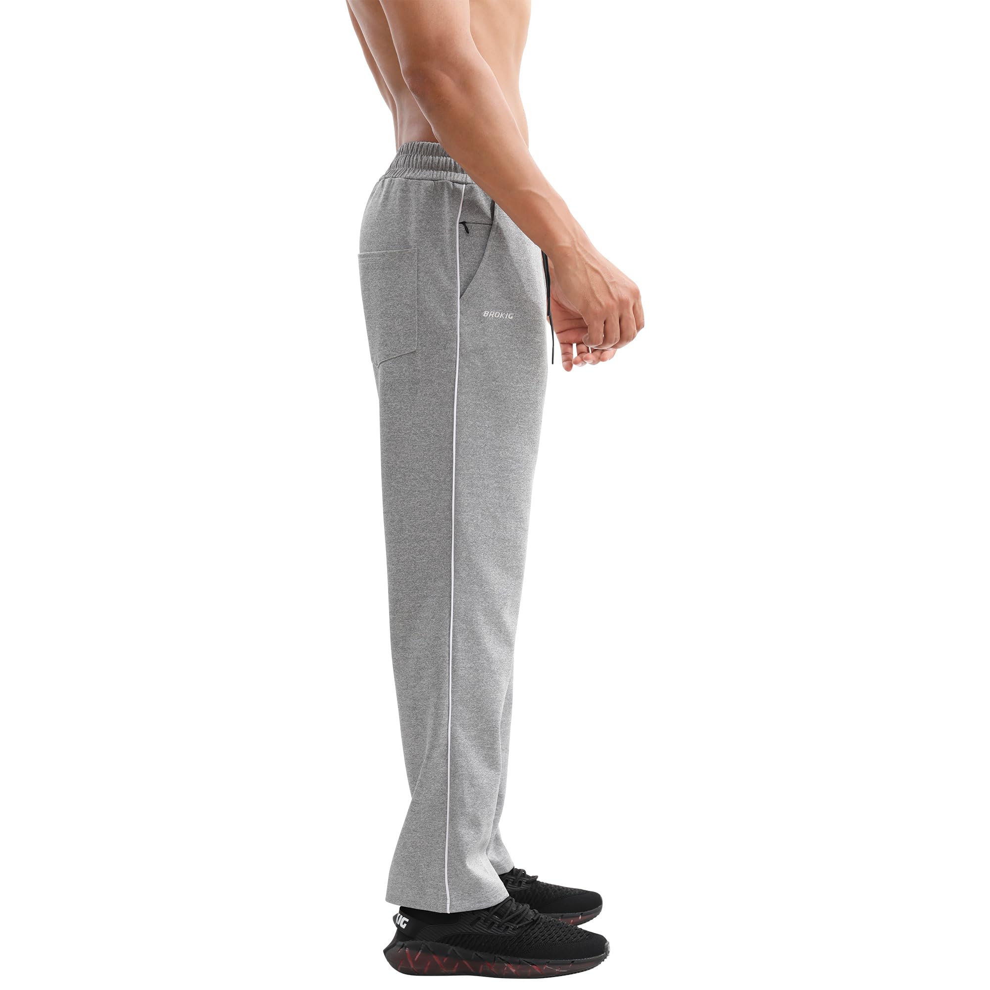 BROKIG Gerade Hose Trainingshose Sporthose Herren Lang | Loser Passform Freizeithose Herren, Open Bottom Joggers, Training Jogginghose Herren mit Reißverschluss Taschen