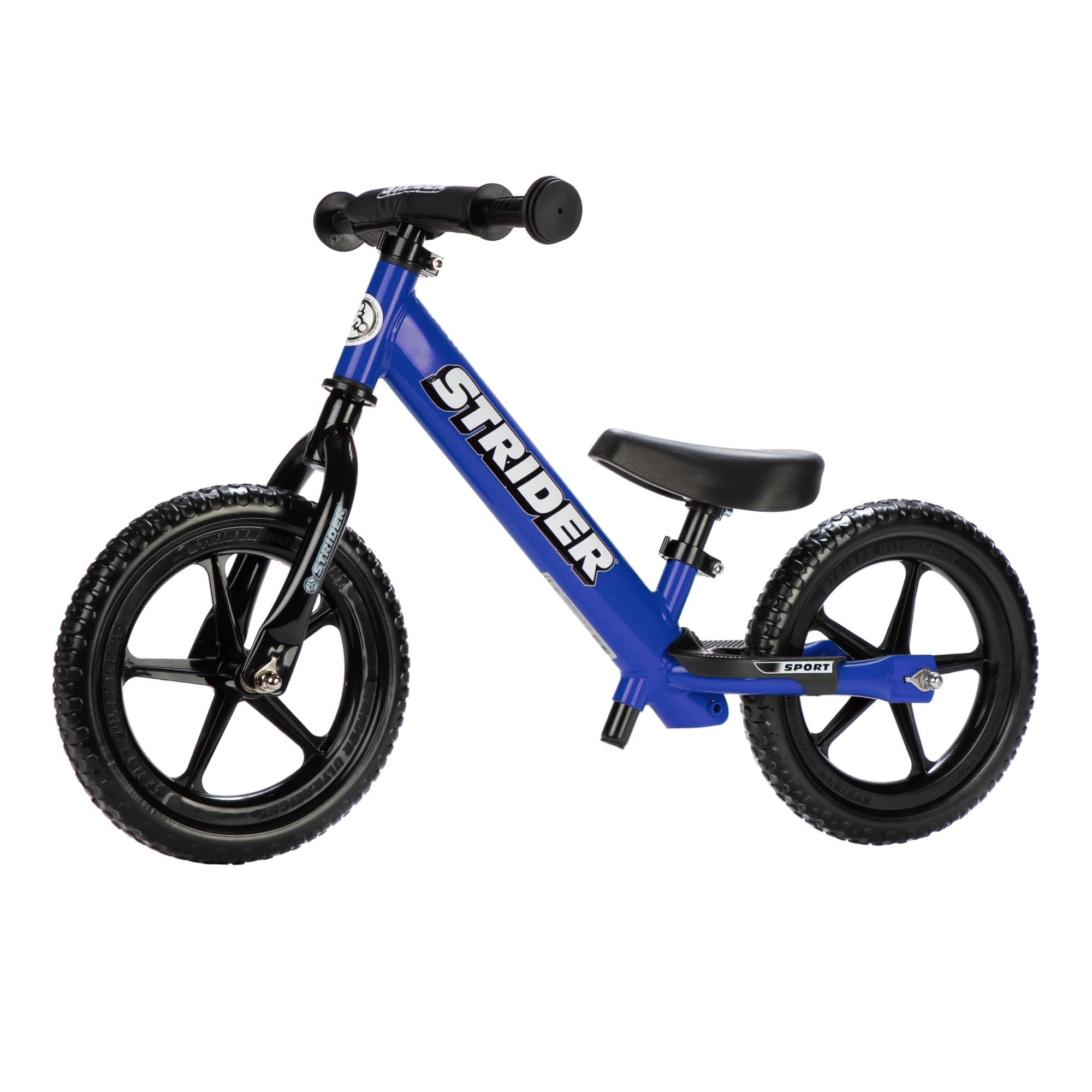 Strider 12” Sport Bike - No Pedal Balance Bicycle for Kids 18 Months to 5 Years - Includes Safety Pad, Padded Seat, Mini Grips & Flat-Free Tires - Tool-Free Assembly & Adjustments