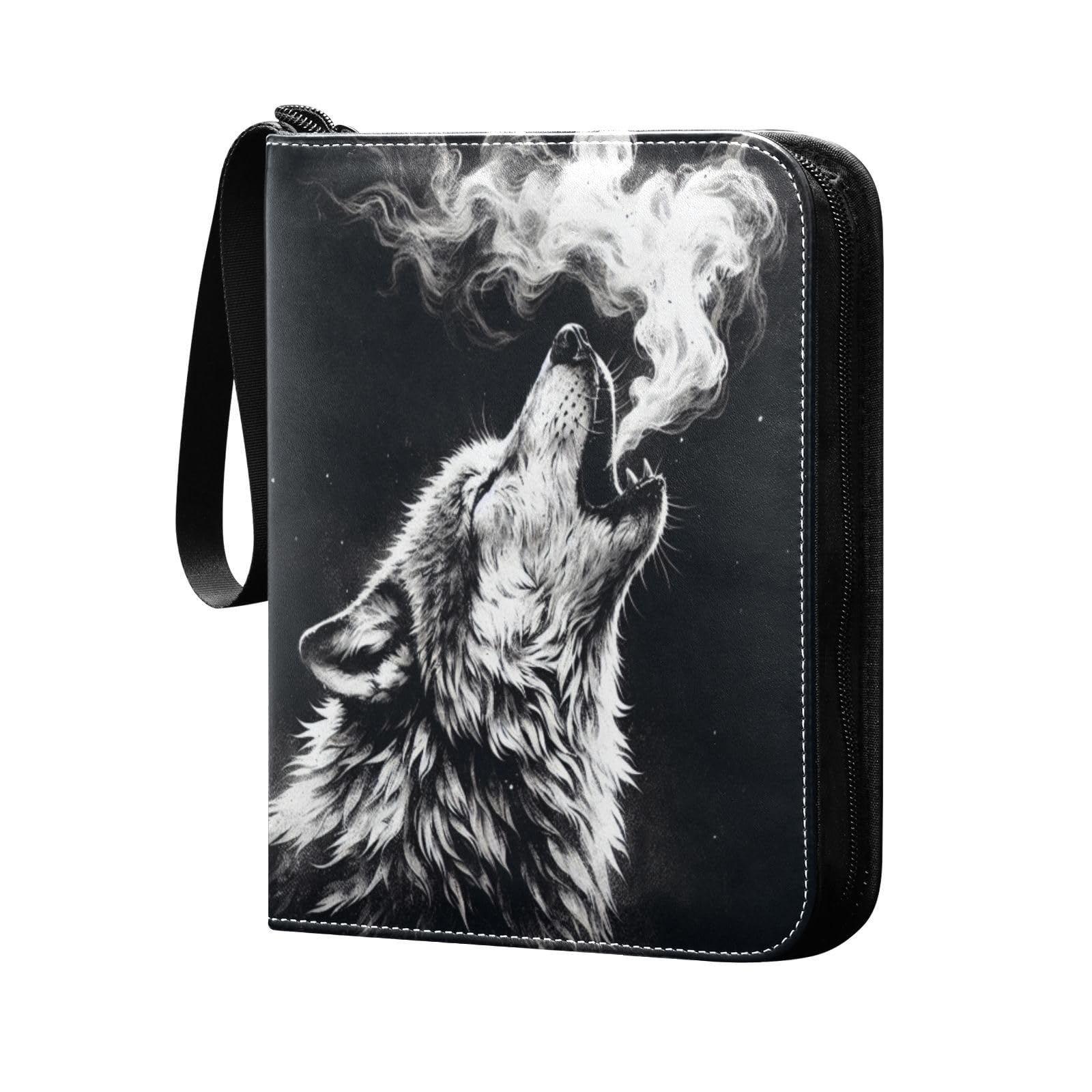 Grckit Q113 Wolf Howling Card Binder 4-Pocket, 400 Pockets Trading Cards Holder Games Card Albums Storage Organizer Case For Football, Baseball Cards