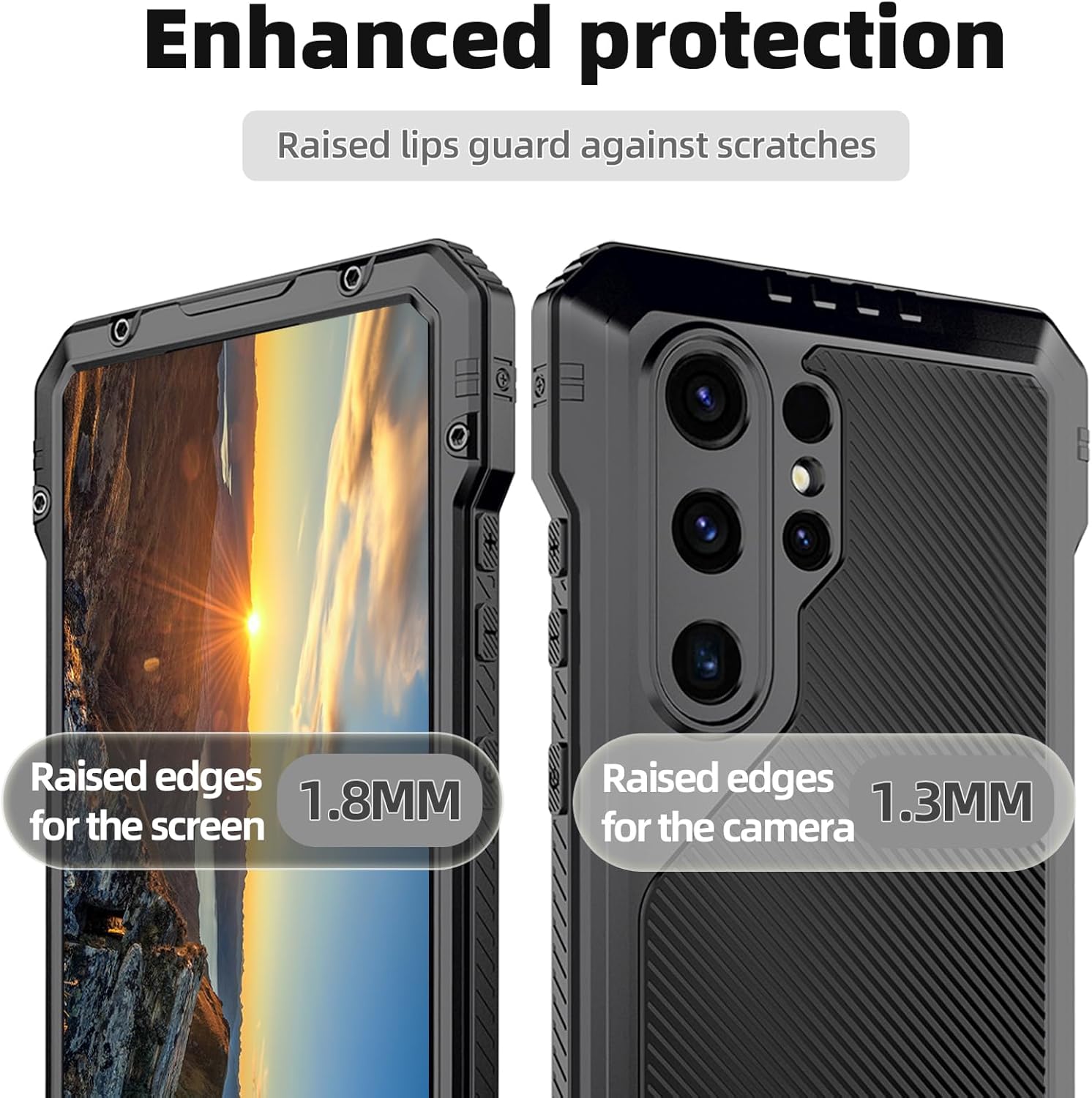 Marrkey for Samsung Galaxy S24 Ultra Metal Case with Stand Screen Protector Durable Bumper Military Grade Shockproof Heavy Duty Rugged Full Body Kickstand Cover Fingerprint Compatible - Black
