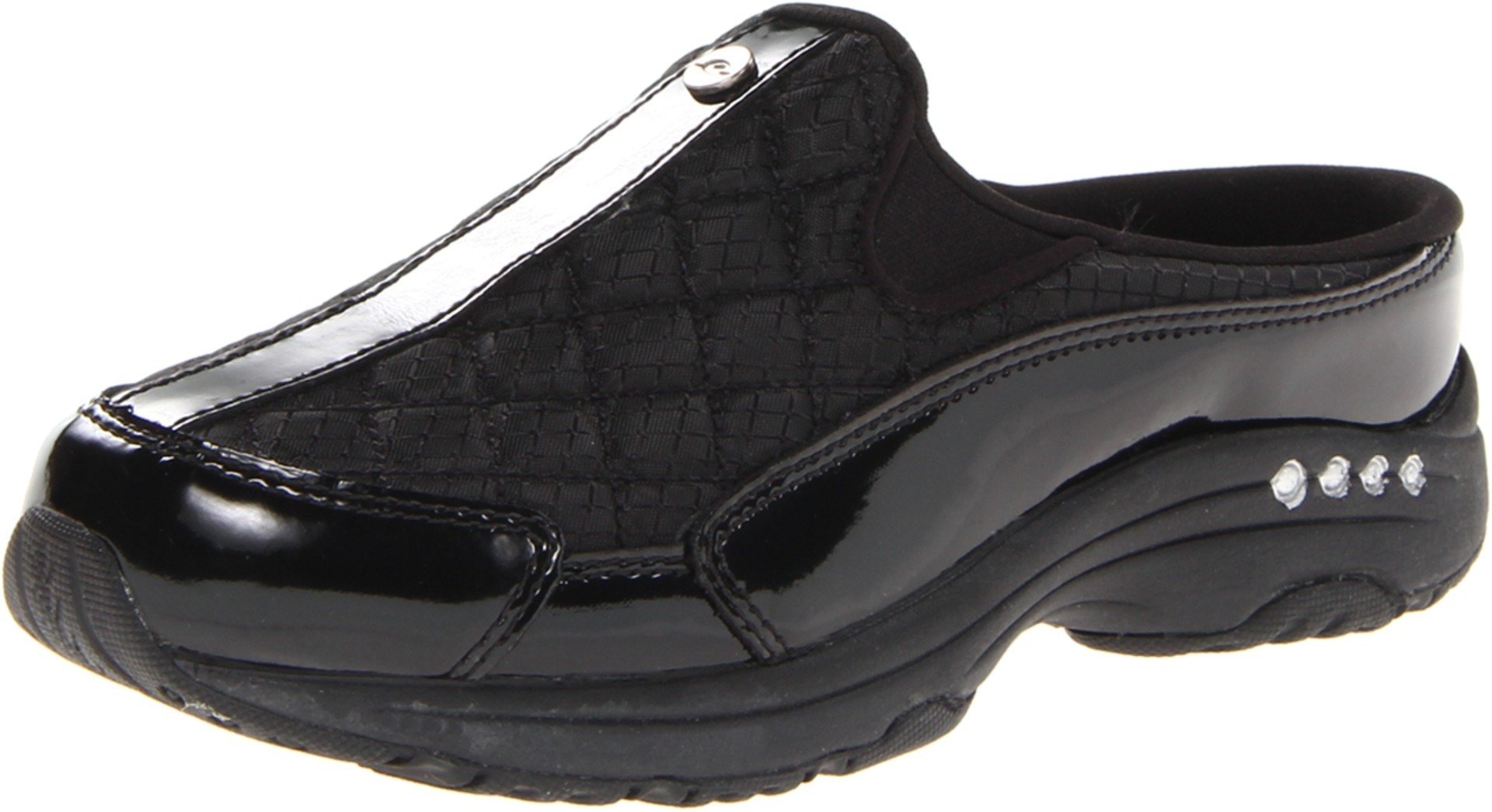 Easy Spirit Women's Traveltime Clog, Black/Silver Patent, 8.5 W (D)