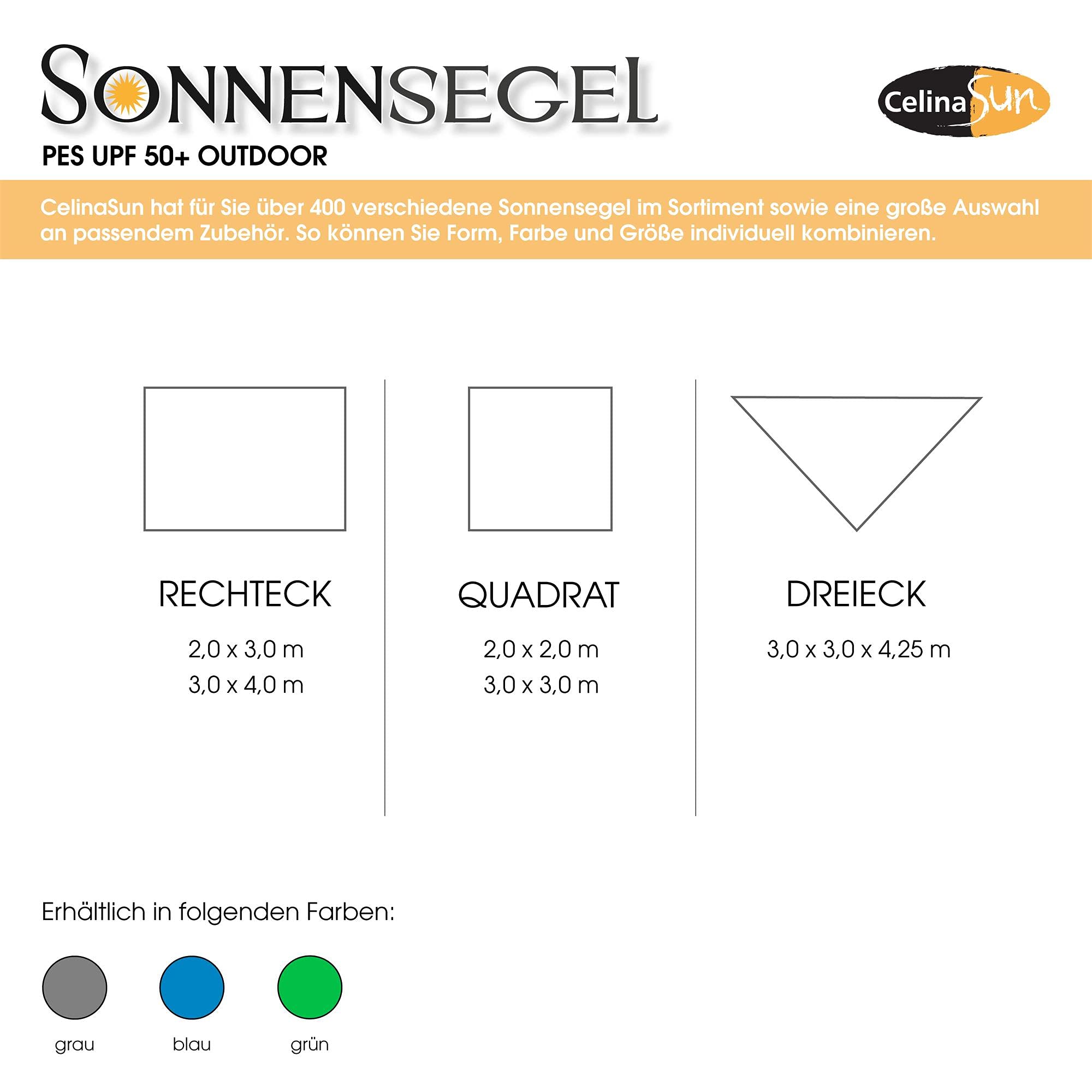 CelinaSun Sonnensegel PES UPF 50+ Outdoor Quadrat 3 x 3m blau Sonnendach Backpacking Zeltplane Ultraleicht Tragebeutel