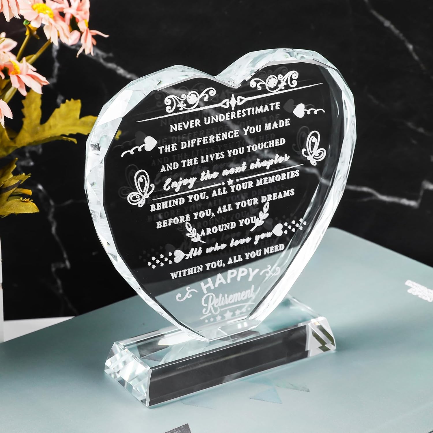 YWHL Retirement Gifts for Woman Men 2025 Best Retirement Gifts Ideas Happy Retirement Appreciation Gift for Coworkers Crystal Heart Plaque Going Away Farewell Goodbye Gift for Retired - Image 6