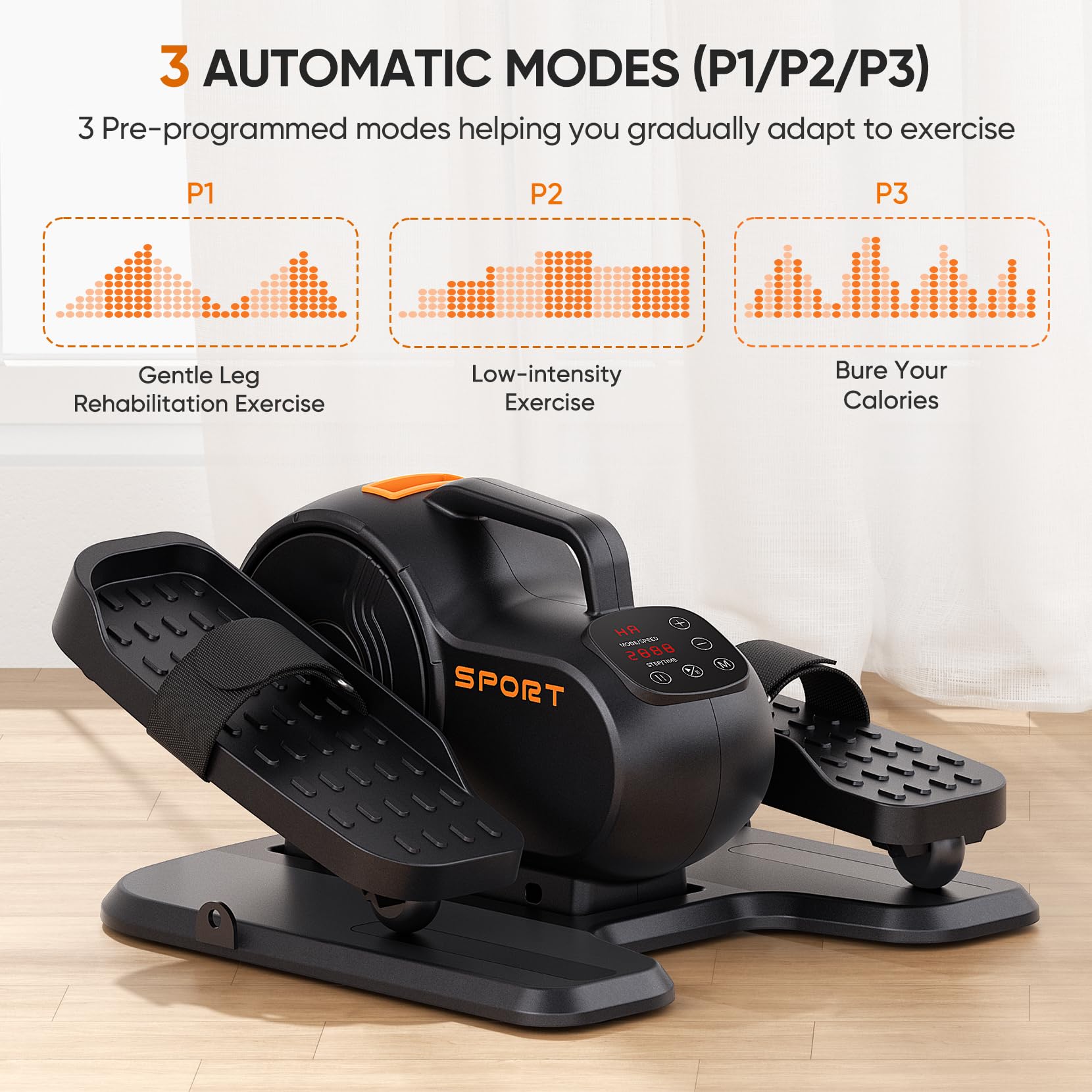 Dripex Mini Elektrischer Crosstrainer, 3-IN-1 Untertisch Ellipsentrainer für Zuhause, Beintrainer für Senioren, 16 einstellabare Geschwindigkeits- und Widerstandsstufen, Komplett Montiert