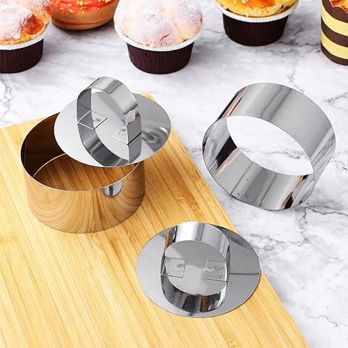Miniatura 8 de Moldes de anillo para hornear moldes redondos de acero inoxidable para mousse de postre de 3 pulgadas con empujador elevador de atún tartar, 8