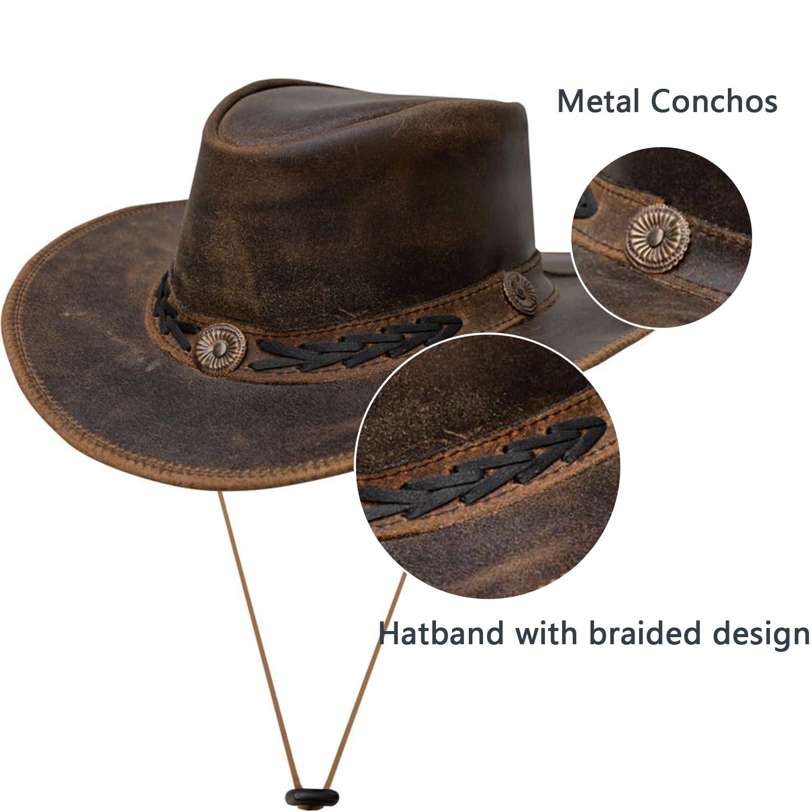 Dream Apparel Cappello da cowboy in pelle marrone per uomo e donna Western Australian Outback cappello con tesa larga modellabile, cappello stile australiano