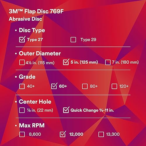 Miniatura 35 de 3M Disco de solapa 769F, tipo 27, 80+, 4-1/2 in x 7/8 in, abrasivo de alto rendimiento, disco de pulido y acabado de grano de precisión de cerámica