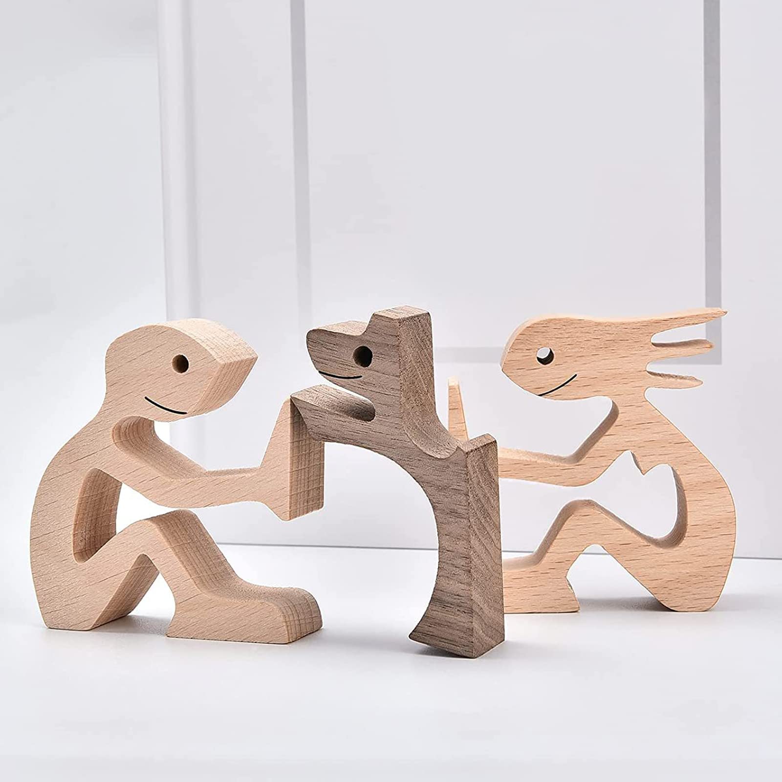 Enkrio Wooden Dog Figurines Hand Carved Wood Dog Human Sculpture Statue Handmade Accents Crafts Wooden Adorn Standing Tabletop Decoration Ornament for Home Decor - Image 4