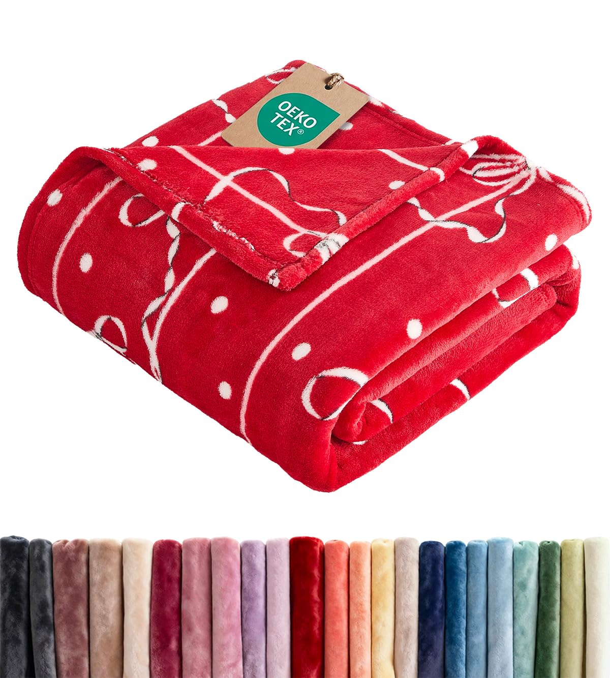 Christmas Fleece Blanket Throw Size - Flannel Throw - Ivory Bows, 50x60