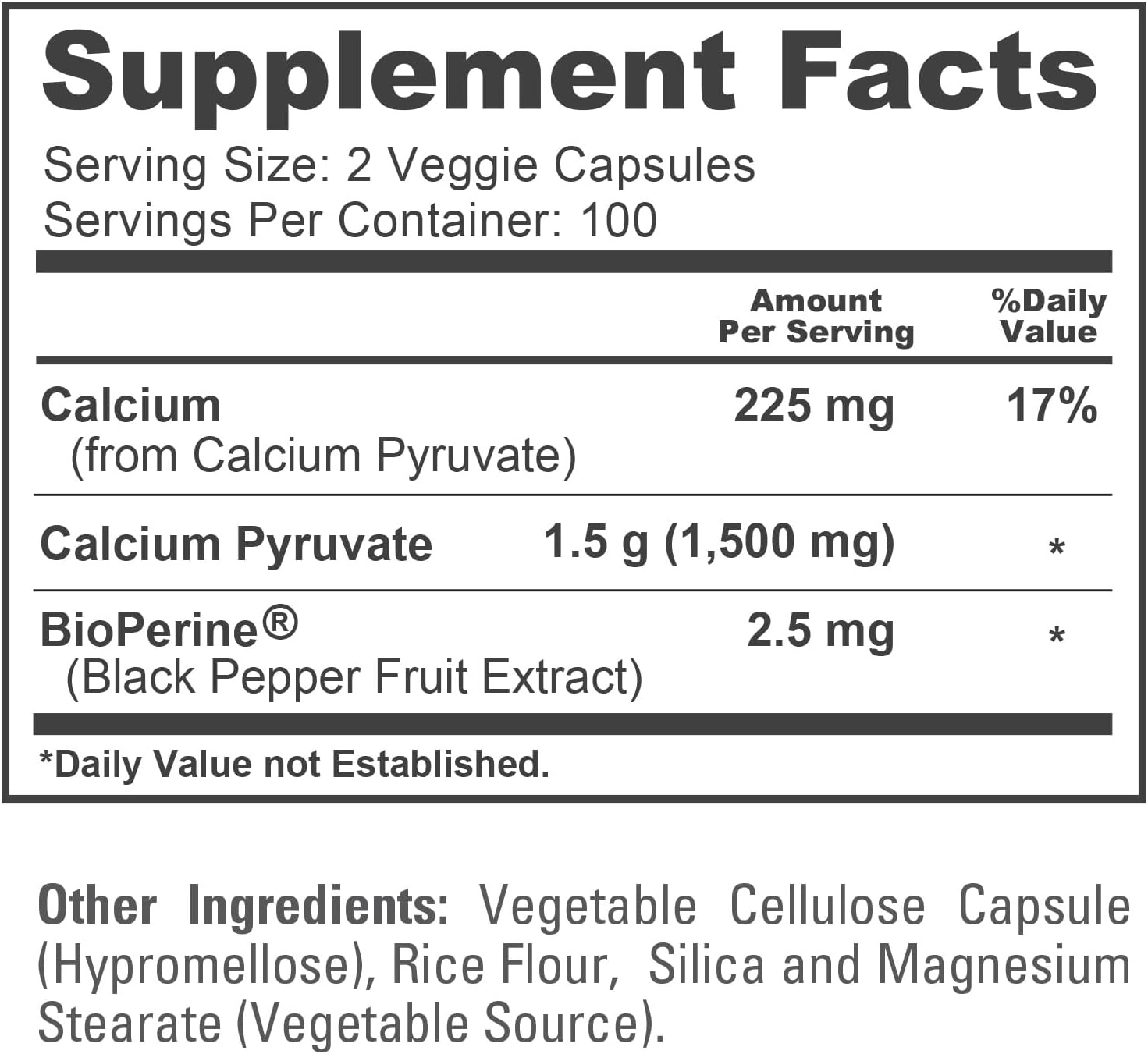 NusaPure Calcium Pyruvate - Suitable for Vegetarian/Vegan, Non - GMO - 1500 mg - 200 Capsules