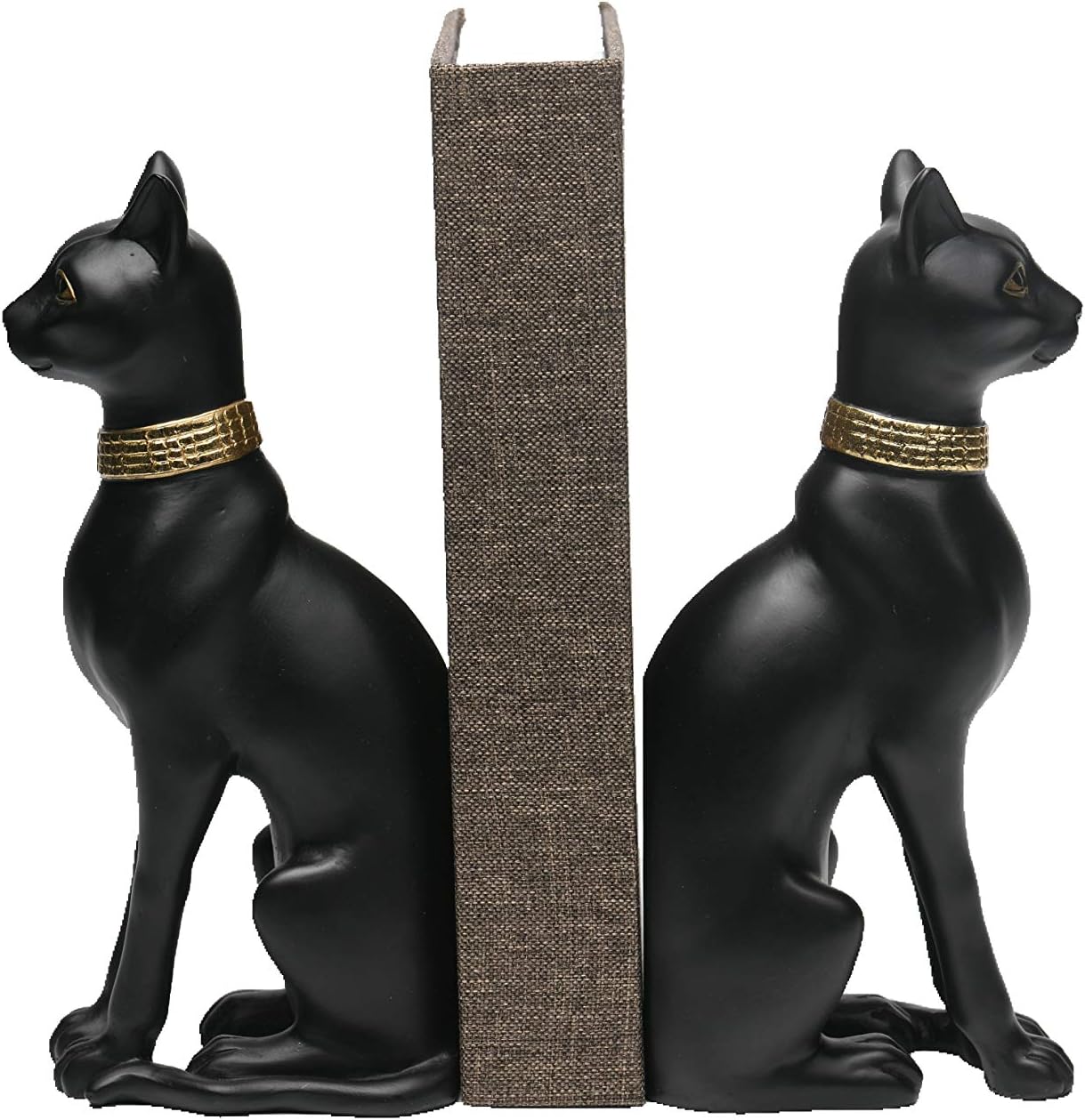 Comfy Hour 9.1" Black Egyptian Bastet Figurine Style Bookends, Antique Vintage Ancient Goddess Statue Home Decor, Heavy Duty Cat Book Stoppers Pair