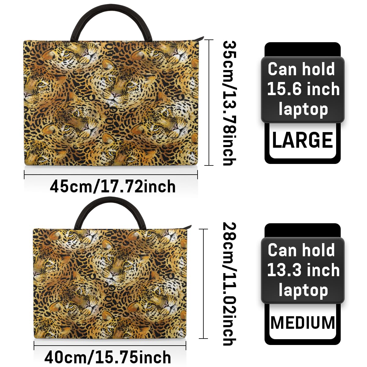 Housse Ordinateur Portable Velours Côtelé Imprimé Léopard - Tailles S/M/L (11/13/15 Pouces) - Marron - 2