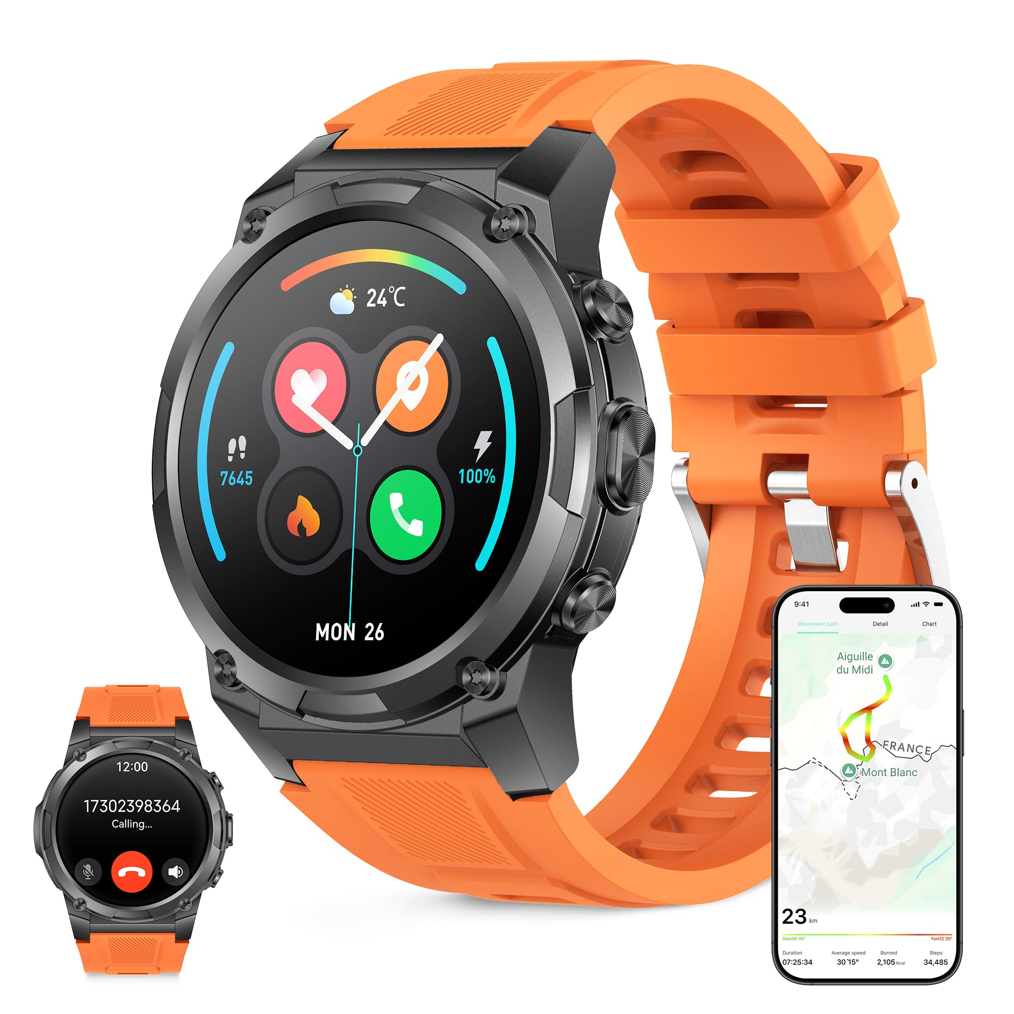 KSIX Explorer 2 Smartwatch Deportivo GPS Dual-Band para Running y Ciclismo, Reloj Outdoor montaña con altímetro barómetro brújula para Senderismo, Trekking, natación 5 ATM, Llamadas, pulsómetro