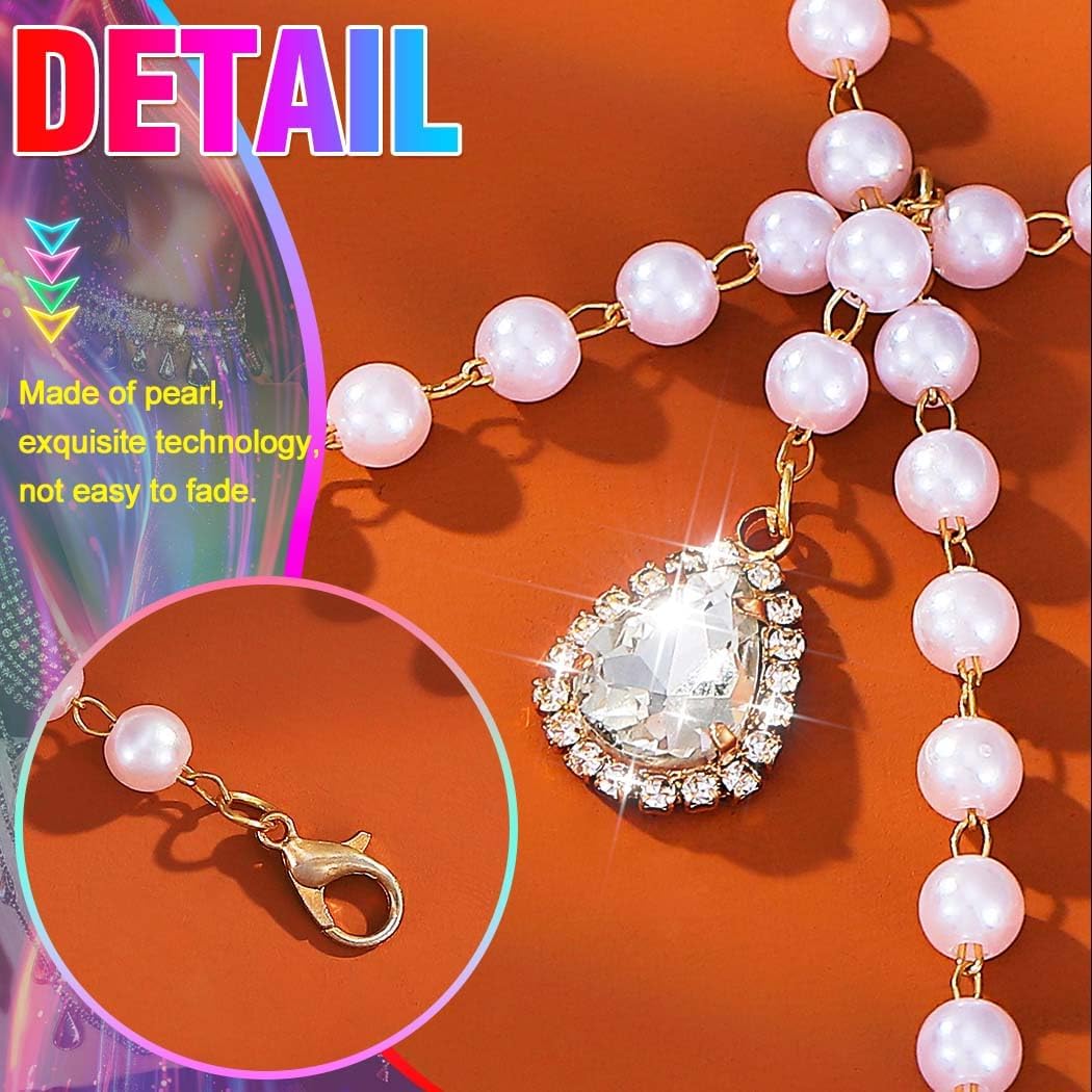 Nicute Pearl Body Jewelry Layered Necklace Body Chain Sparkly Summer Beach Bikini Bra Accessories for Women - Image 4
