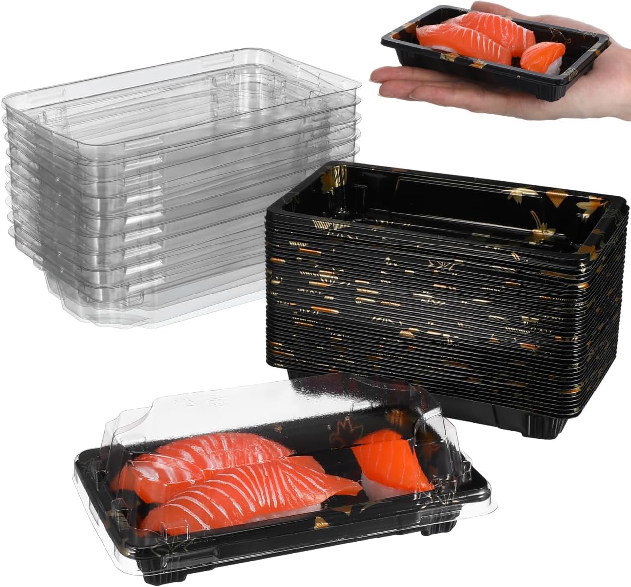 DOITOOL Black Sushi Carry Out Box with Clear Lid Small Disposable Sushi Containers 5.51X3.14X1.57In Food Take Out Boxes for Lunch Snacks Party Restaurant Use