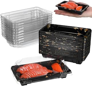 DOITOOL 50PCS Small with Clear Lid, Black Sushi Trays With Lids, Disposable Sushi Packaging Box, Black Plastic To Go Containers, Entrees, Appetizers ()