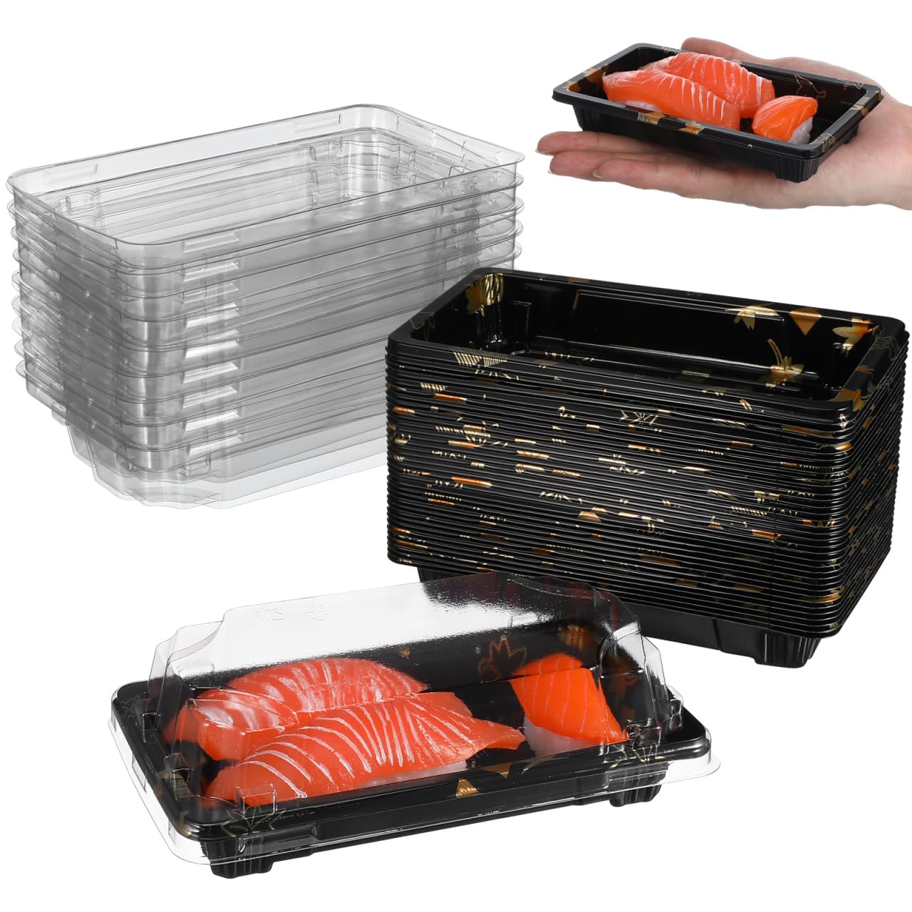 DOITOOL 50 cajas desechables de sushi, bandejas de sushi, recipientes de preparación de comidas, lonchera desechable con tapa, contenedores de almacenamiento de alimentos para cocina, restaurante