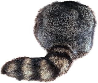 Handmade Real Coonskin Cap, Natural 100% Raccoon Fur Hat, Davy Crockett & Daniel Boone Style, Traditional American Gift for Men & Boys (21 inch Diameter)