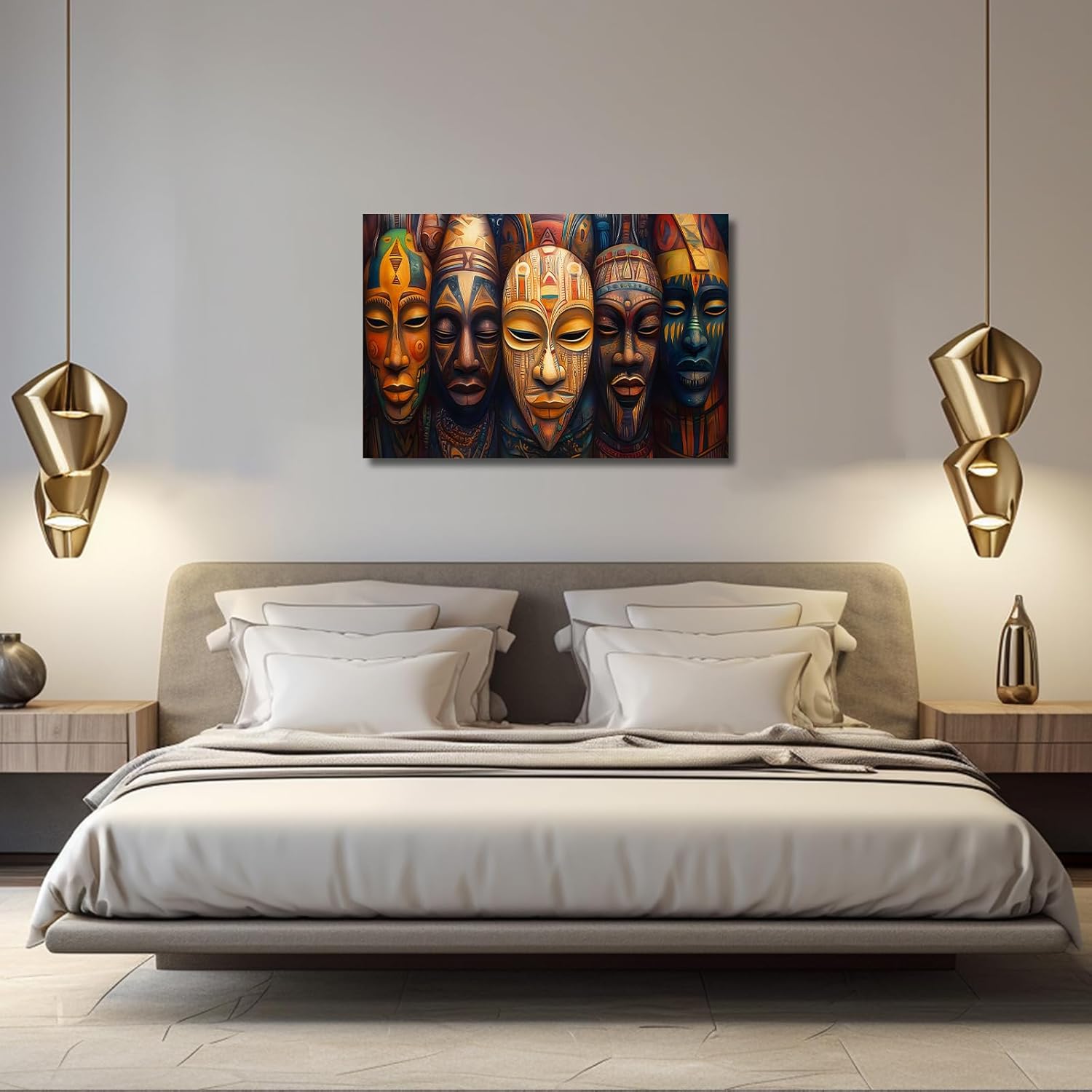 XLMDYYSW African Mask Canvas Wall Art Vintage Tribal Ethnic Mask Picture Prints Abstract Ancient African Culture Painting for Bedroom Living Room Decor Framed (Brown, 12.00" x 18.00")