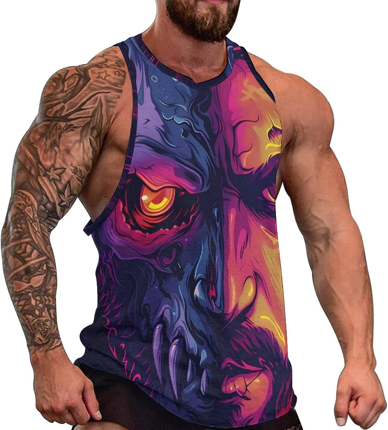 Mens Gym Tank Tops Beast Dragon Graphic Tees Satanic Skull Streetwear Vintage Hipster Pattern Summer Hawaiian Shirts